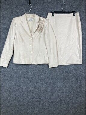 Danillo Womens Size 8 Ivory Cream Textured L/S Suit Jacket & Skirt Set Outfit